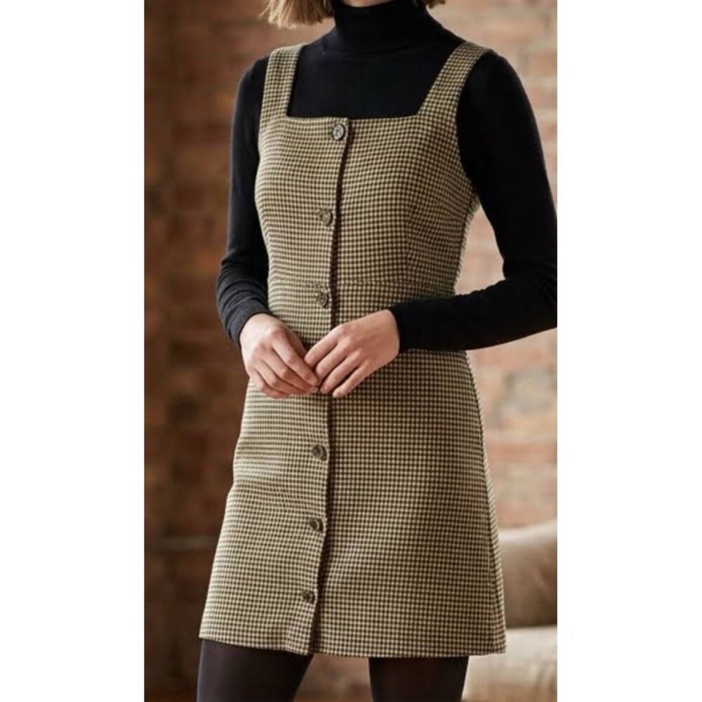 Side Party Lotte Houndstooth Button-Front Mini Dress M Curve-Skimming Retro Y2K